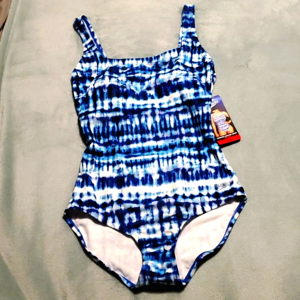 "NWT" Speedo Blue Square Neck Swimsuit - Bright Cobalt | Size M